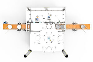 Dépileur de couvercles intégré dans une ligne de conditionnement complète pour seaux
