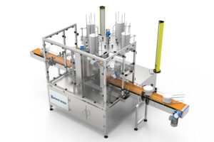 Vue-de-dessus-d’un-dépileur-automatique-de-couvercles-intégré-aux-convoyeurs-supérieurs-gauche-et-droit.